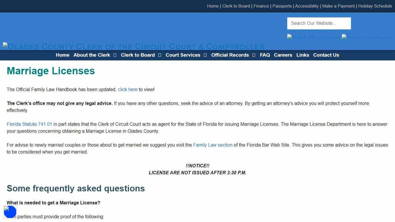 Marriage Licenses – Glades County Clerk of the Circuit Court & Comptroller